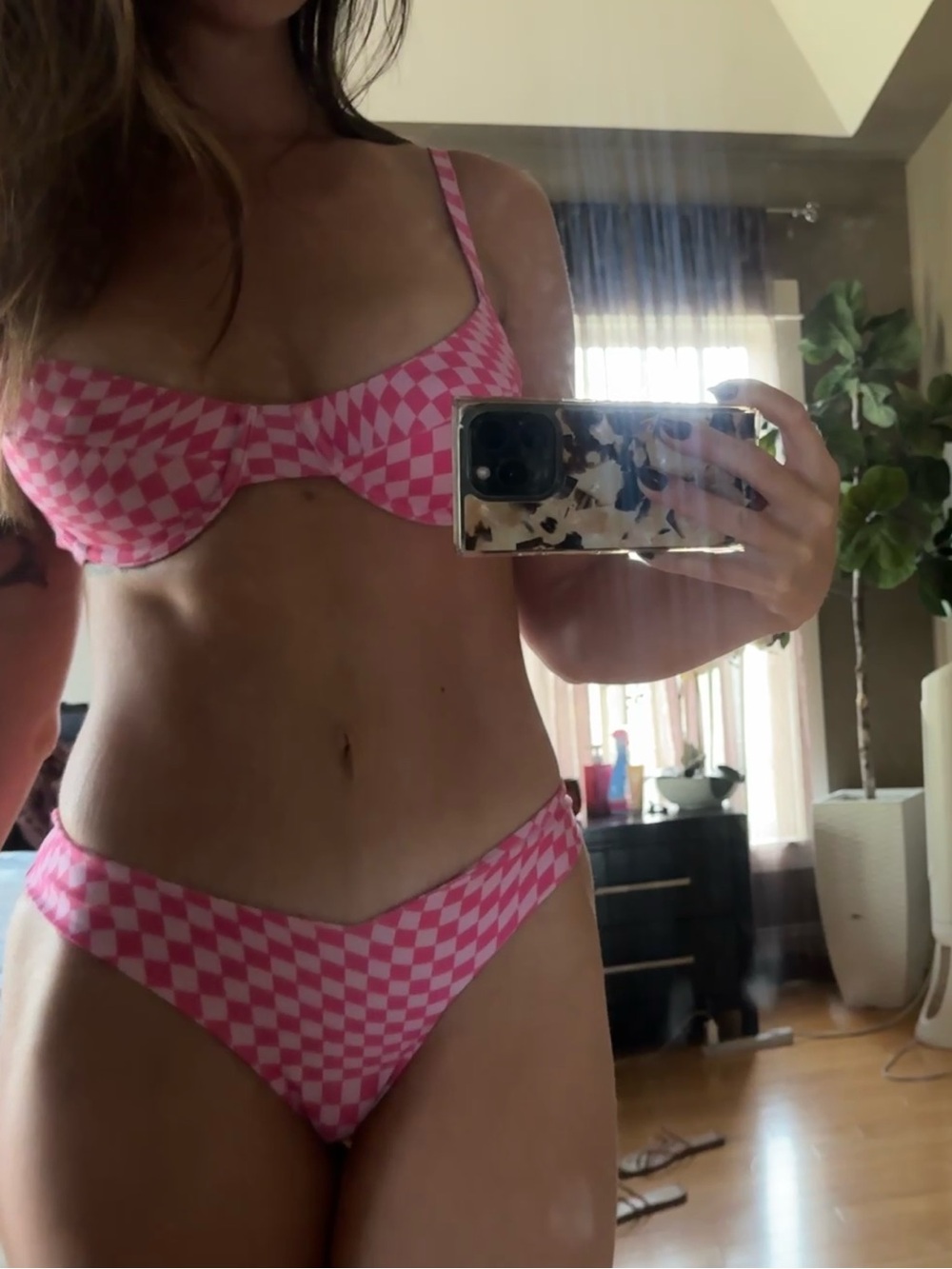 Skatie Pink Checkerboard Bikini top and bottom small